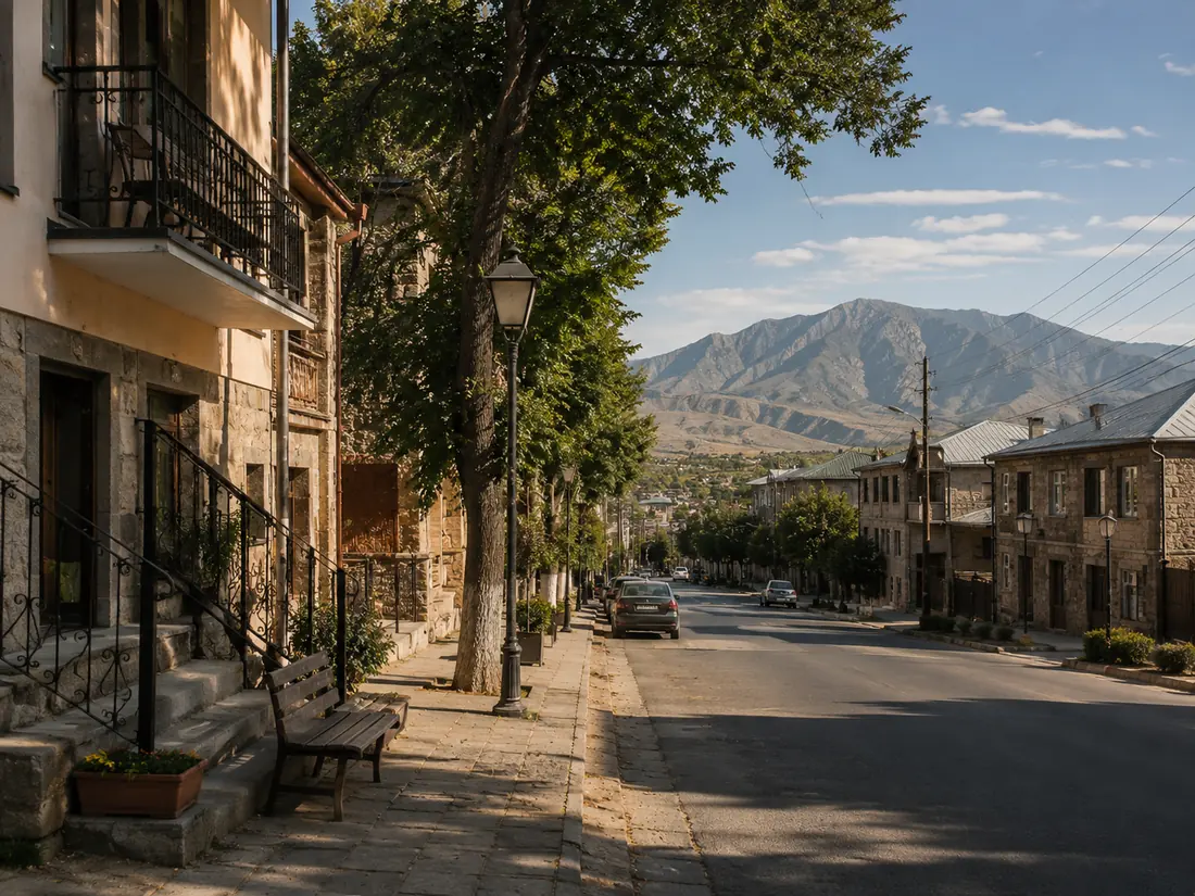 Yerevan street and mountain view
